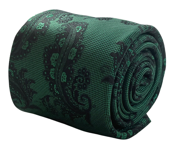 Jade, emerald green and  black paisley classic tie